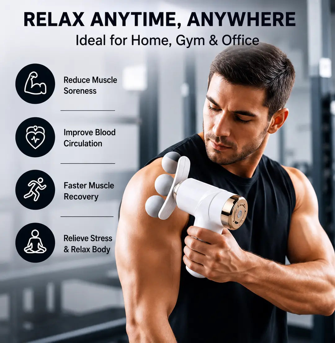 Portable Rechargeable Massage Fascial Gun LM-810T – Deep Tissue Muscle Massager with 4 Massage Heads