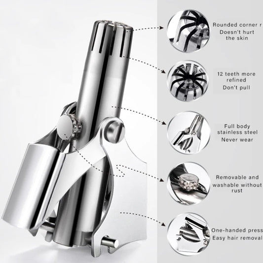 Nose Hair Trimmer Cleaner for Men Women Stainless Steel Manual Mechanical Shaving Razor Washable Hair Removal Tools with